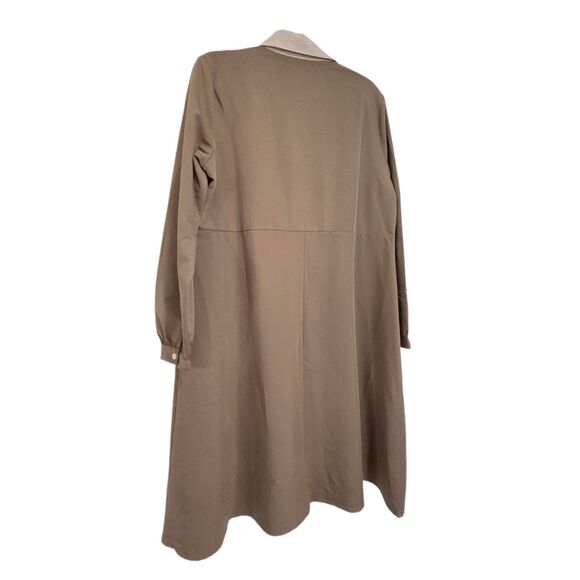Dazy Tan Beige Contrast Collar Midi Shirt Dress Size L Long Sleeve Rayon Blend - Picture 5 of 10